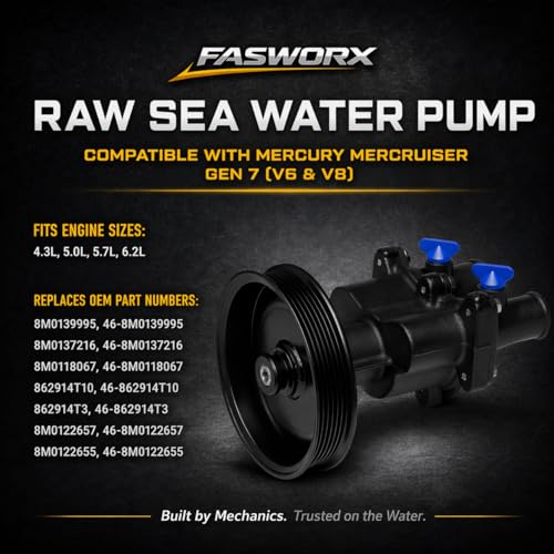 FASWORX Raw Sea Water Pump with Pulley Installed for MerCruiser 4.3L, 5.0L, 5.7L, 6.2L MPI V6 V8 Engines 350 MAG Bravo - Replaces 8M0137216, 46-8M0118067, 46-862914T10, 46-862914T3, 46-8M0122655