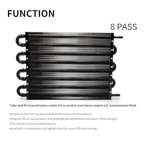 8 Pass Tube and Fin Transmission Cooler Universal 5/16" Oil Cooler Kit Aluminium Black - size: 8 Pass