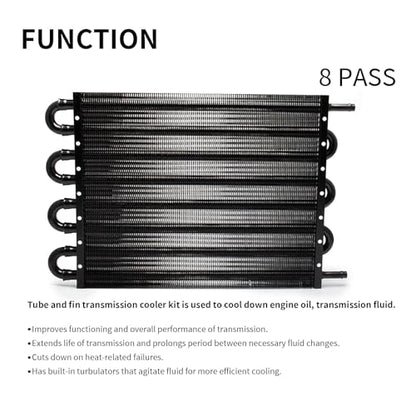 8 Pass Tube and Fin Transmission Cooler Universal 5/16" Oil Cooler Kit Aluminium Black - size: 8 Pass