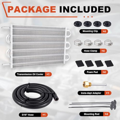BARTOO Universal 5/16" Transmission Oil Cooler Kit, Aluminium alloy 6 Pass Tube and Fin Oil Cooler Kit(Sliver) - color: Sliver, size: 6 Pass