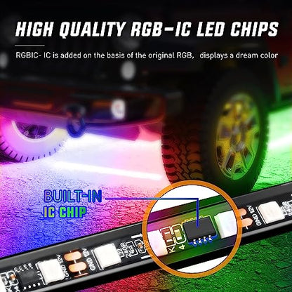 Nilight 4Pcs Car Underglow Neon Accent Strip Lights 256 LEDs RGBIC Multi Color DIY Sound Active Function Music Mode with APP Control and Remote Control Underbody Light Strips, 2 Years Warranty - color: 4Pcs Underglow Light RGBIC Multi Color