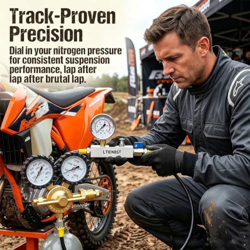 Nitrogen Shock Fill Kit with Schrader Valve 556 & 700Psi Nitrogen Gauge Nitrogen Regulator Shock Fill Tool Compatible with Off-road Bike, ATV, ATC, UTV, Dirt Bike
