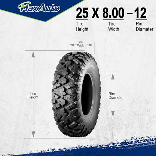 MaxAuto AT25x8-12 ATV UTV Tires, 25x8x12 All Terrain ATV Tires for All Trail Tire, 25 8 12 Mud Sand Off-Road Tire 205/80-12, 6PR Tubeless, 2 Pack - size: 25X8-12