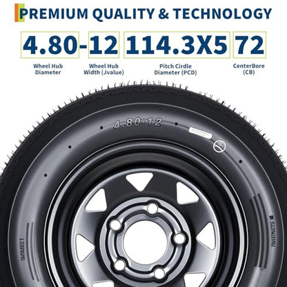 Garvee 2-Pack 4.80-12 4.80x12 Trailer Tires with 12" Rims - size: 4.80-12