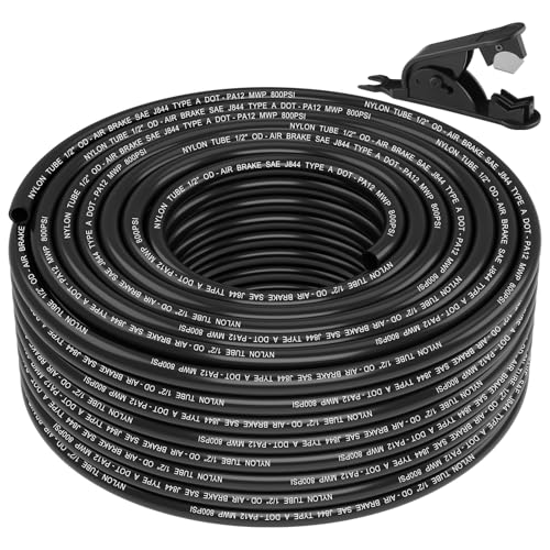 1/2" DOT Air Line, 100FT SAE J844 PA12 Nylon Air Tubing with Cutter - size: 1/2" OD 100FT