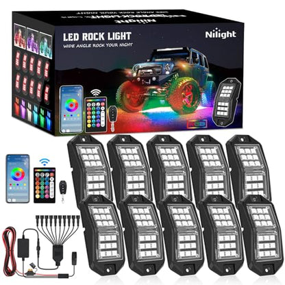 Nilight RGB LED Rock Lights Kit 10 PCS 18LED Wide Angle Wheel Well Light - color: RGB 18LED, size: 10 Pods
