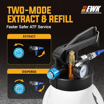 EWK 10L Pneumatic Transmission Fluid Pump, Extract & Refill System with 14 Universal Adapters, Heavy-Duty Fluid Evacuator for Clean, Efficient ATF Service, Ideal for DIY Owners, Technicians - size: 10L