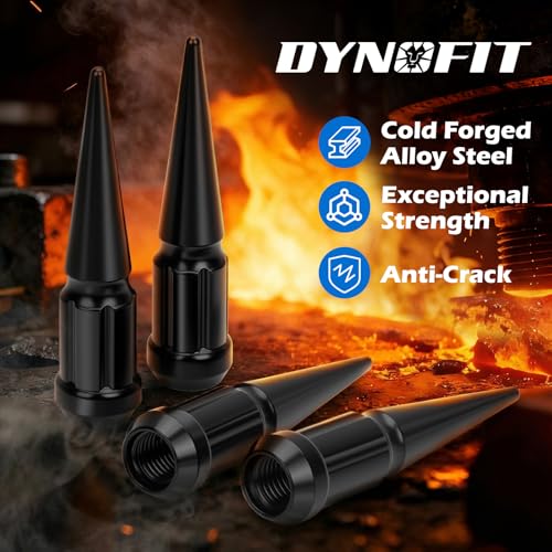 Dynofit M12x1.5 Spike Lug Nuts Compatible with Chevy Toyota Ford,20PCS - color: Black, size: 12x1.5 20PC