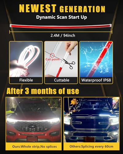 YM E-Bright LED Hood Light Strip, 94in White Amber Switchback DRL 12V 1Set - color: White/Amber Switchback, size: 94 inches