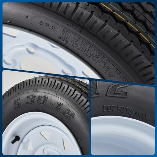 5.30-12 5.30x12 530-12 5.30-12 Trailer Tires with 12 in Rims, 5 Lug on 4.5", Load Range C, 6PR (530 12 with 5 lug) - size: 5.30-12, style: 5 lug on 4.5"