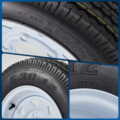 5.30-12 5.30x12 530-12 5.30-12 Trailer Tires with 12 in Rims, 5 Lug on 4.5", Load Range C, 6PR (530 12 with 5 lug) - size: 5.30-12, style: 5 lug on 4.5"