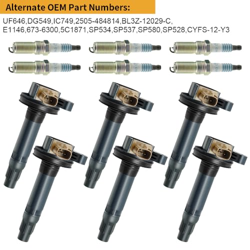 UF646 Ignition Coil Pack & SP534 Spark Plugs Compatible with Ford Expedition/Transit-150/250/350 2017-2015 3.5L, for Lincoln MKS/MKT 2015-2013 Navigator 2017-2015 Replace# DG549 SP537 SP580 SP528 - size: UF646