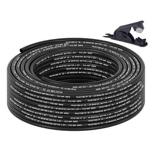 1/4" DOT Air Line, 100FT SAE J844 PA12 Nylon Air Tubing with Cutter - size: 1/4" OD 100FT