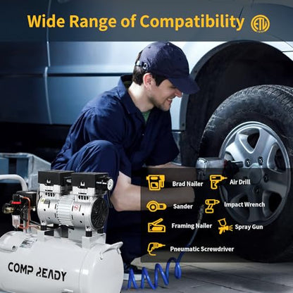 2 Gallon Portable Air Compressor 0.75HP 1.7 CFM@90PSI 60dB Ultra Quiet Oil Free Air Compressor for Tire Inflation Pneumatic Tool Spray Painting