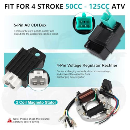 Complete Electrics Wiring Harness Kit for 4 Stroke ATV KLX (50cc 70cc 110cc 125cc) Quad Dirt Bike Go Kart taotao Stator Coil CDI Solenoid Spark Plug