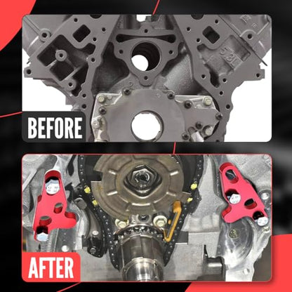 2PCS Red Oil Pump Alignment Girdle Brace Kit,Billet Aluminium CNC Machined Oil Pump Guide Hold Down Tool for GM Gen V LT1 LT4 LT5 L83 L86 L87 Engine Cam Swap,Anodized Finish with Bolts - color: RED
