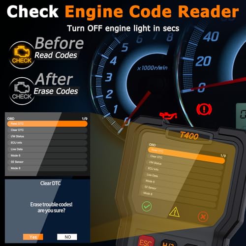 TopDiag T400 4-in-1 OBD2 Scanner Diagnostic Tool, Car Diagnostic Tool, 12V Battery Tester Check Engine Code Reader, Relay Tester, Fuel Injector Tester for Any Vehicle with an OBDII Port - color: T400-BLACK