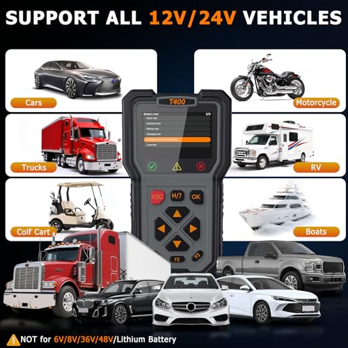 TopDiag T400 4-in-1 OBD2 Scanner Diagnostic Tool, Car Diagnostic Tool, 12V Battery Tester Check Engine Code Reader, Relay Tester, Fuel Injector Tester for Any Vehicle with an OBDII Port - color: T400-BLACK