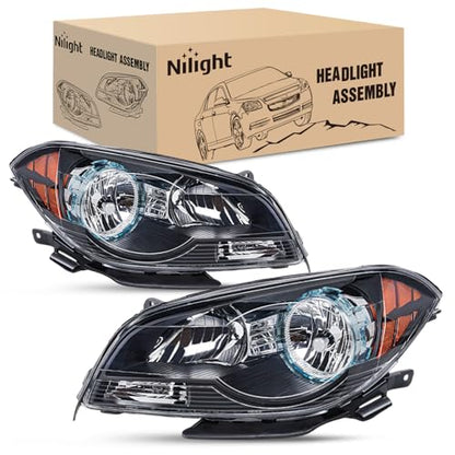 Nilight Headlight Assembly Compatible with 2008-2012 Chevy Malibu - color: Black Housing Amber Reflector, size: 2008-2012 Chevy Malibu