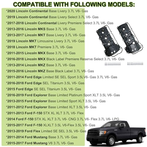 Engine Valve Covers Compatible with Ford F-150, Edge, Explorer, Mustang, Transit & Lincoln MKZ MKX 3.5L 3.7L (2011-2020) Non-Turbo, Direct Replace Part # BR3Z6582U BR3Z6582R