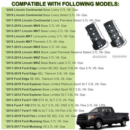 Engine Valve Covers Compatible with Ford F-150, Edge, Explorer, Mustang, Transit & Lincoln MKZ MKX 3.5L 3.7L (2011-2020) Non-Turbo, Direct Replace Part # BR3Z6582U BR3Z6582R