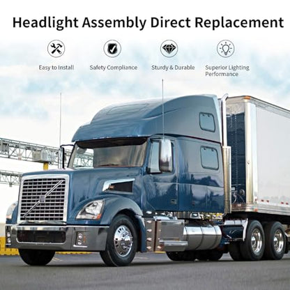Headlight Assembly, for 2004-2017 Volvo VNL (includes all bulbs), containing driver's side left headlight assembly and passenger's side right headlight assembly