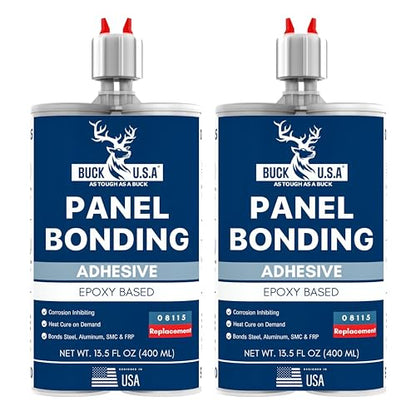 2 Pack Buck Panel Bonding Adhesive, Two-Part Epoxy, 400 ml/13.5 fl oz Cartridge, 08115 Replacement, Heavy Duty Metal Glue for Automotive Use, Bonds w/Steel, Aluminum, Plastic, OEM Recommended, Black - size: Panel Bond (400ml), style: 2 Pack