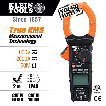 Klein Tools CL900 Digital Clamp Meter, 2000A AC/DC Auto Ranging - size: 1000V