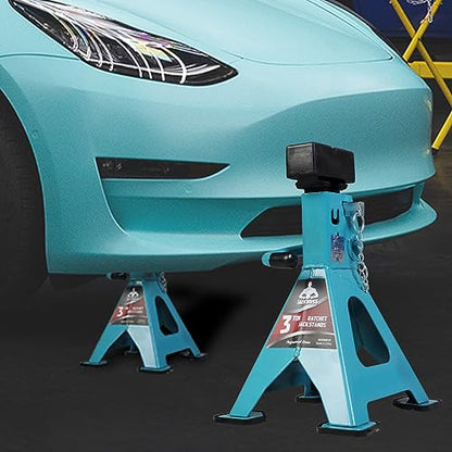 Jack Boss Jack Stands 3 Ton (6600 LBs) with Insulated Anti-Slip Rubber Pads and Dual Secure Pins Adjustable Ratchet Car Lifting Jack Stand, Fits Electric Vehicles, Automotive Motorcycles, 2 Pack