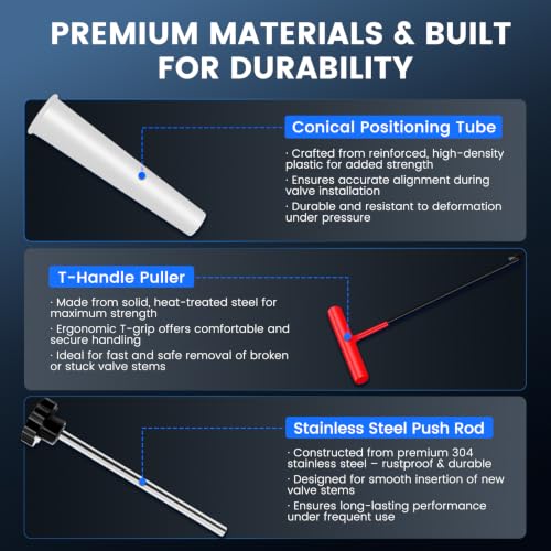 45PCS Tire Valve Stem Tool Kit – Replace Valve Stems Without Removing Tire, Complete Valve Core Removal Tool Set with TR412 TR413 TR414 for Car Motorcycle ATV Truck