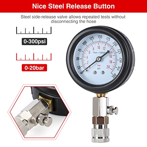 Compression Tester,Test Gauge, Motorcycle, car, Outboard Engine, Chainsaw, Snowmobile, car, Gasoline, Gas Engine - color: RED