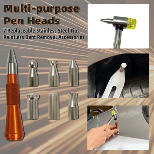 Car Dent Repair Kits,41 pcs Paintless Dent Removal Tools,Auto Body Dent Repair Tool Kit,with Big Curved Rod,Knock Down Pen with 7 Stainless Steel Pen Heads,Rubber Hammer and More.