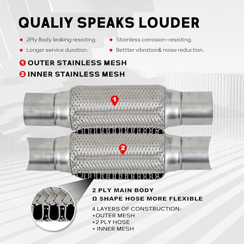 2''X6''universal stainless steel Exhaust Flex Pipe with Ends 10" Inch Long Heavy Dutydouble braided bendable exhaust Flex Pipe - size: 2''X6''X10''