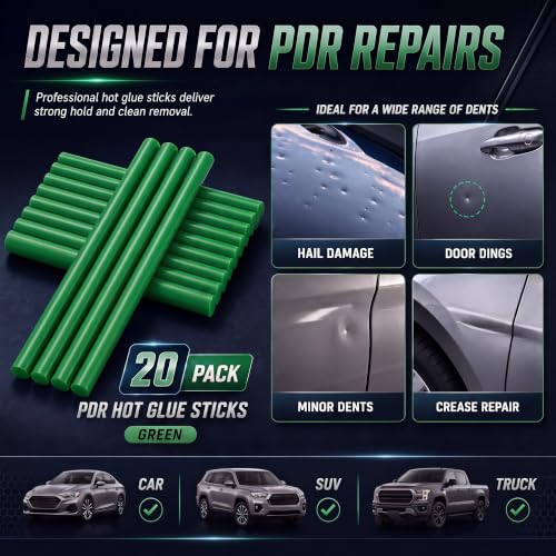 CroBlissful 20 Pcs PDR Glue Sticks Hot Melt for Dent Repair,Green - color: Green
