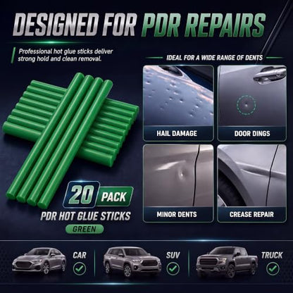 CroBlissful 20 Pcs PDR Glue Sticks Hot Melt for Dent Repair,Green - color: Green
