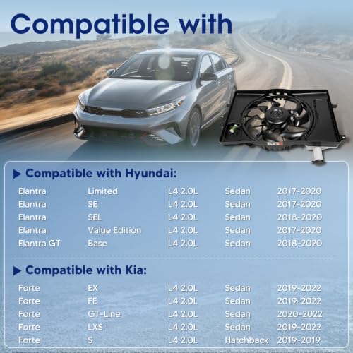 Engine Cooling Radiator Fan Assembly Fit for Hyundai Elantra 2017-2020, Elantra GT 2018-2020, Kia Forte 2019-2022, Reference Number 623820, 620-984, 25380F2000, 25380M6000, HY3115156 - size: 623820, HY3115156