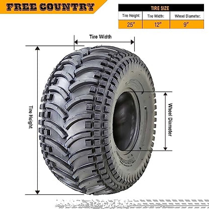 FREE COUNTRY 25X12-9 ATV Tires 4 Ply 25x12x9 -Set of 2-10408 - size: 25X12-9 S2