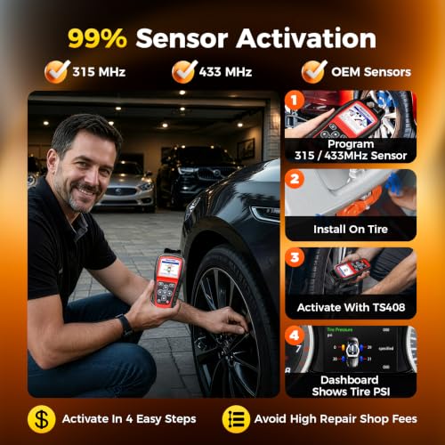 Autel MaxiTPMS TS408 TPMS Relearn Tool, 2026 TPMS Programming Scanner Lite Ver. of TS501 Pro TS508WF TS601, Activate/Relearn/Read Sensors, Program MX-Sensor 315/433MHz, Lifetime Free Updates