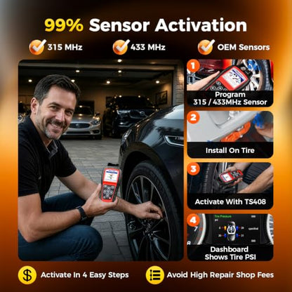 Autel MaxiTPMS TS408 TPMS Relearn Tool, 2026 TPMS Programming Scanner Lite Ver. of TS501 Pro TS508WF TS601, Activate/Relearn/Read Sensors, Program MX-Sensor 315/433MHz, Lifetime Free Updates
