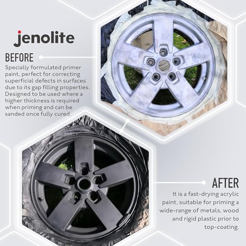 JENOLITE Primer Filler Aerosol Paint | BLACK | Flexible Primer with High Filling Properties | Fills Small Dents & Scratches for Smooth Finish | 400ml (13.5fl oz) - color: Black