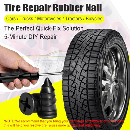 61 PCS Tire Plugs Screw Type, Reliable Screw in Tire Repair Plugs with a Screwdriver, Quick Tool Tire Plugs, Screw Tire Plug Kit, Tire patch kit for cars, motorcycles, trucks, tractors, and bicycles - size: 61PCS Screwdriver Included