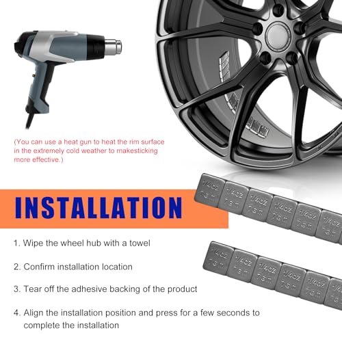 48PCS 1/4 Oz Adhesive Backed Wheel Weights, 0.25Oz Tire Balancing Wheel Weights with Strong Adhesive, EasyPeel Type Low Profile Tire Weight Strip Box for Car Truck SUV Motorcycle