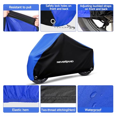 NEVERLAND Motorcycle Cover Waterproof Outdoor Heavy Duty with 2 Lock-Holes - color: Blue, size: L