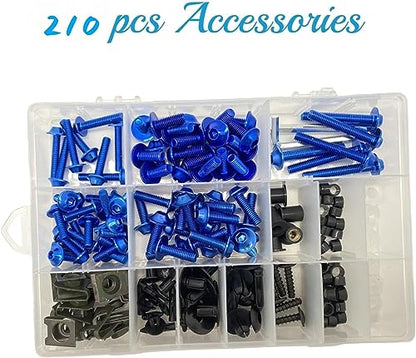210PCS Motorcycle Fairing Bolt Aluminum M5 M6 Screws Fasteners (Blue) - color: Blue