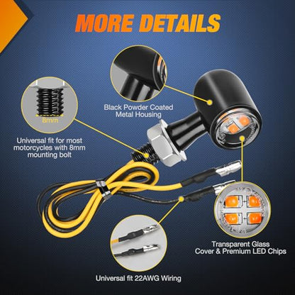 Nilight Motorcycle LED Turn Signal Lights, for Harley Honda Kawasaki Yellow - color: Amber Motorcycle Turn Signal Light