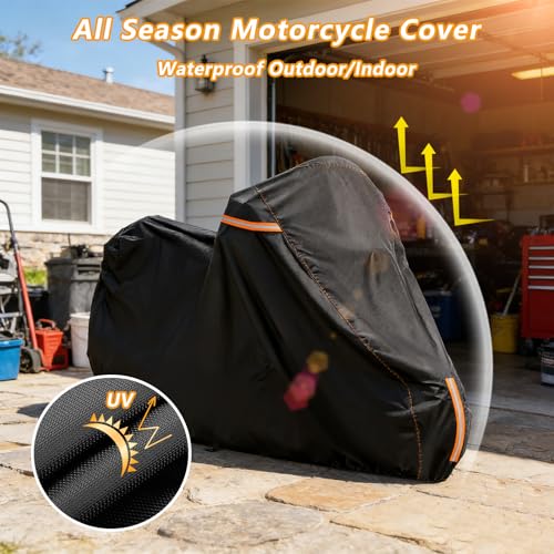 Full Enclosed Motorcycle Cover with Reflective Strips,104"W x 43"D x 59"H - size: 104"W x 43"D x 59"H