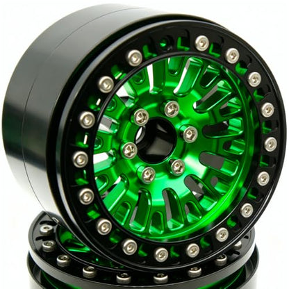 198g Super Heavy Duty 2.2 Beadlock Wheel Rims for 1/10 RC Crawle (Green Black) - color: Green Black