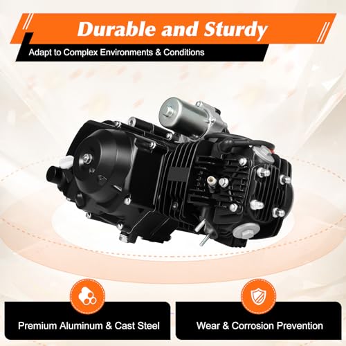 125CC 4-Stroke Engine Motor, 7.64HP 3-Speed Go Kart Engine for Motorcycles, Atvs, Go-Karts, Tricycles, Air Cooling System, Kick Start, Electric Start Engine