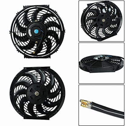 12" inch Slim Fan Pull Electric Radiator Cooling Fans 12V Mount Kit Unversal Black - color: Black, size: 12 Inch