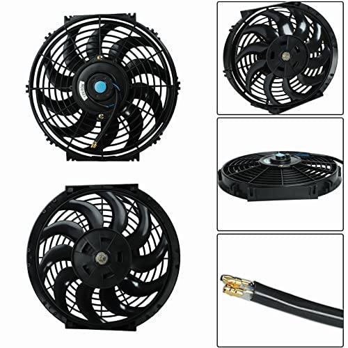 12" inch Slim Fan Pull Electric Radiator Cooling Fans 12V Mount Kit Unversal Black - color: Black, size: 12 Inch
